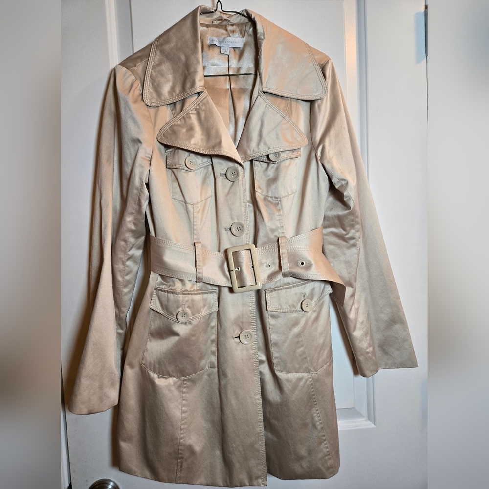 Women's New York And Company Silky Beige Trench Coat